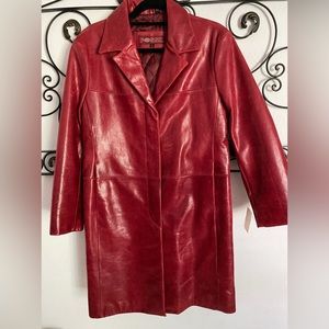 Vintage Fossil Red Leather Knee Length Coat~NWT~Size L